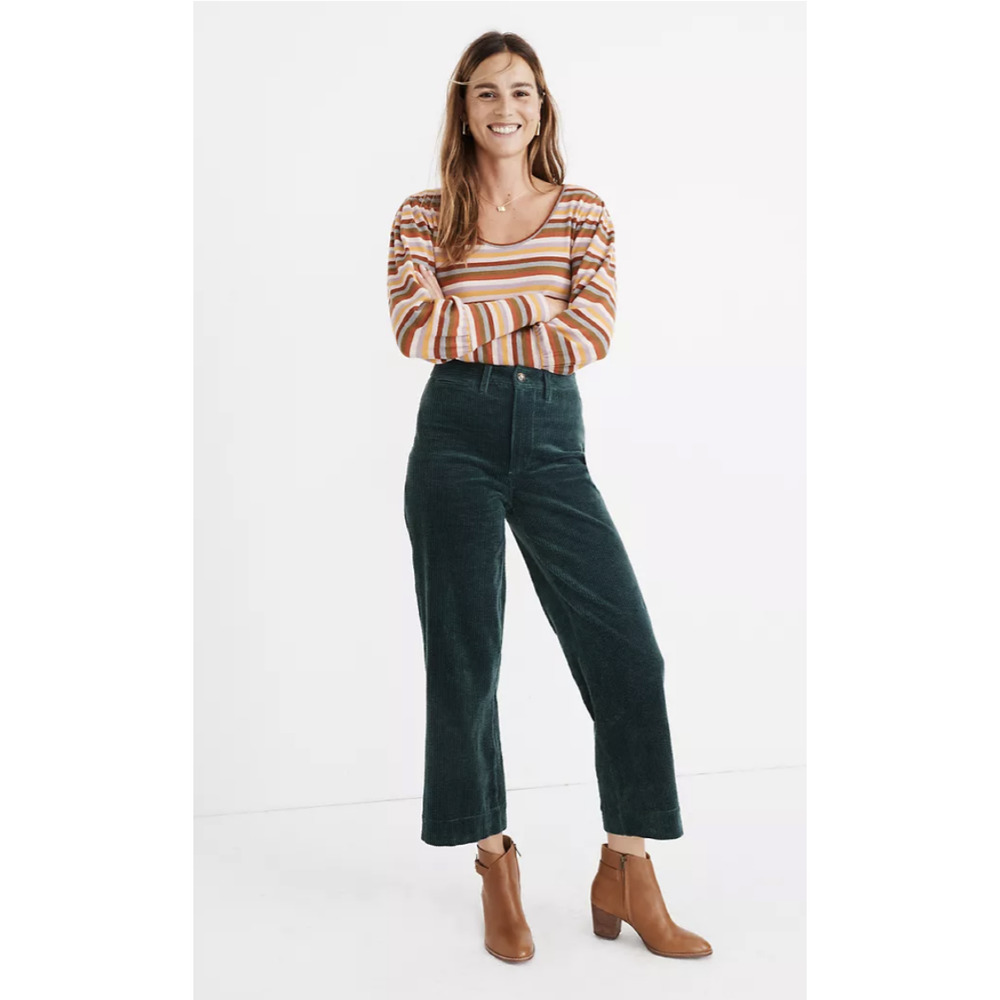 Madewell Slim Emmett Wide-Leg Crop Corduroy Green Jeans